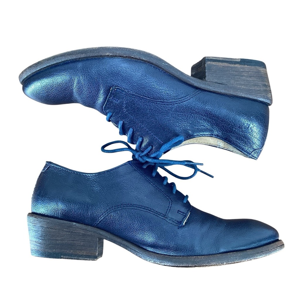 Frye Womens 7B Carson Oxford Blue Leather Heel Shoes Victorian‎ Grannycore - Picture 5 of 8